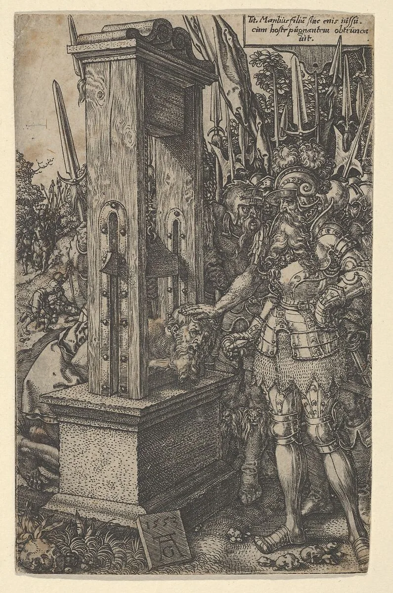 Titus Manlius Torquatus Ordering the Execution of His Son — Heinrich Aldegrever