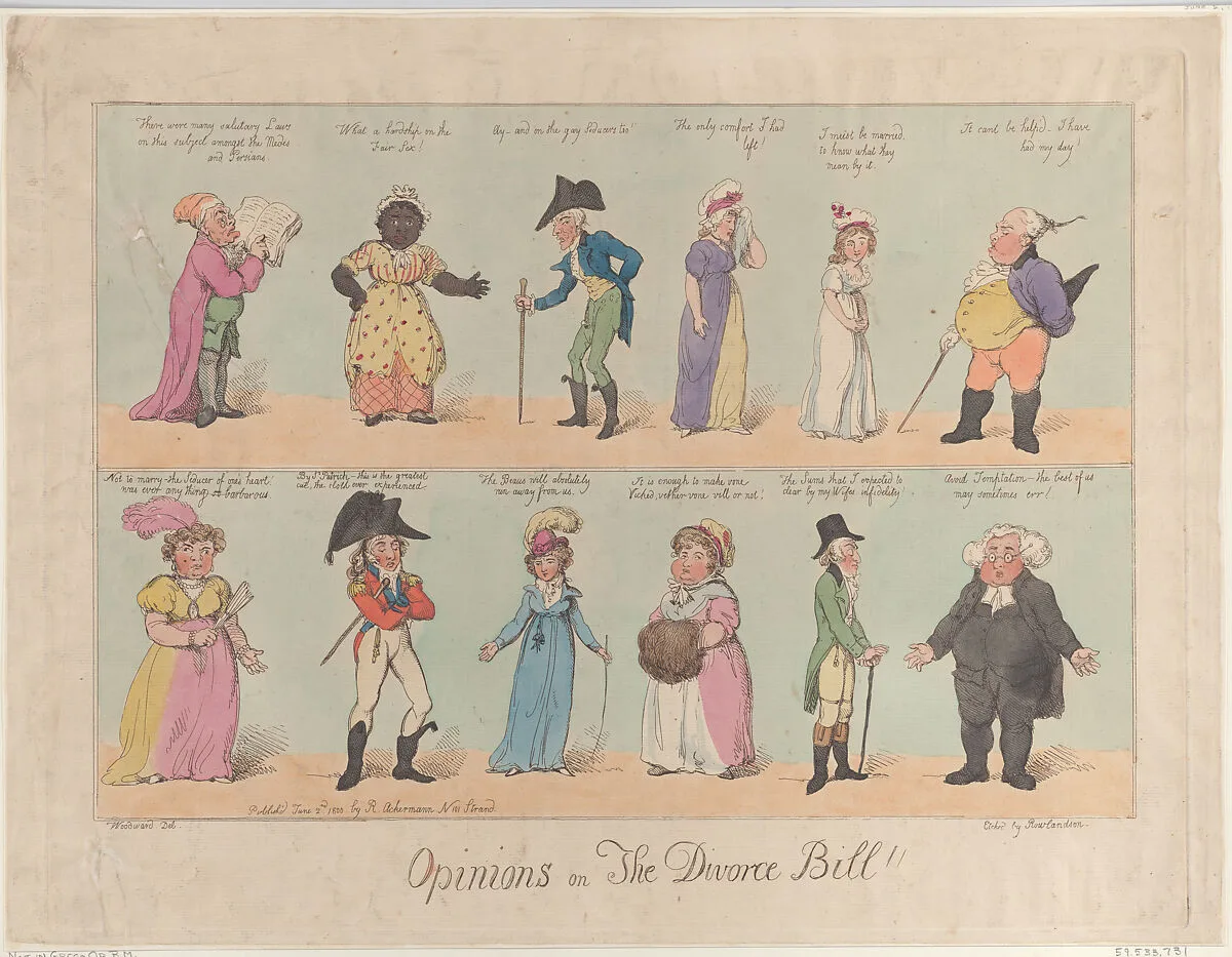 Opinions on The Divorce Bill!! — George Murgatroyd Woodward|Rudolph Ackermann, London|Thomas Rowlandson
