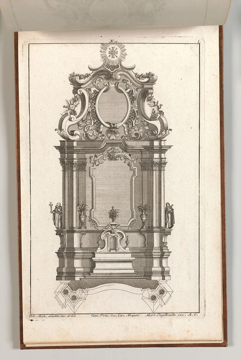 Design for a Monumental Altar, Plate L from 'Unterschiedliche Neu Inventierte Altäre mit darzu gehörigen Profillen u. Grundrißen.' — Martin Engelbrecht|Johann Michael Leüchte