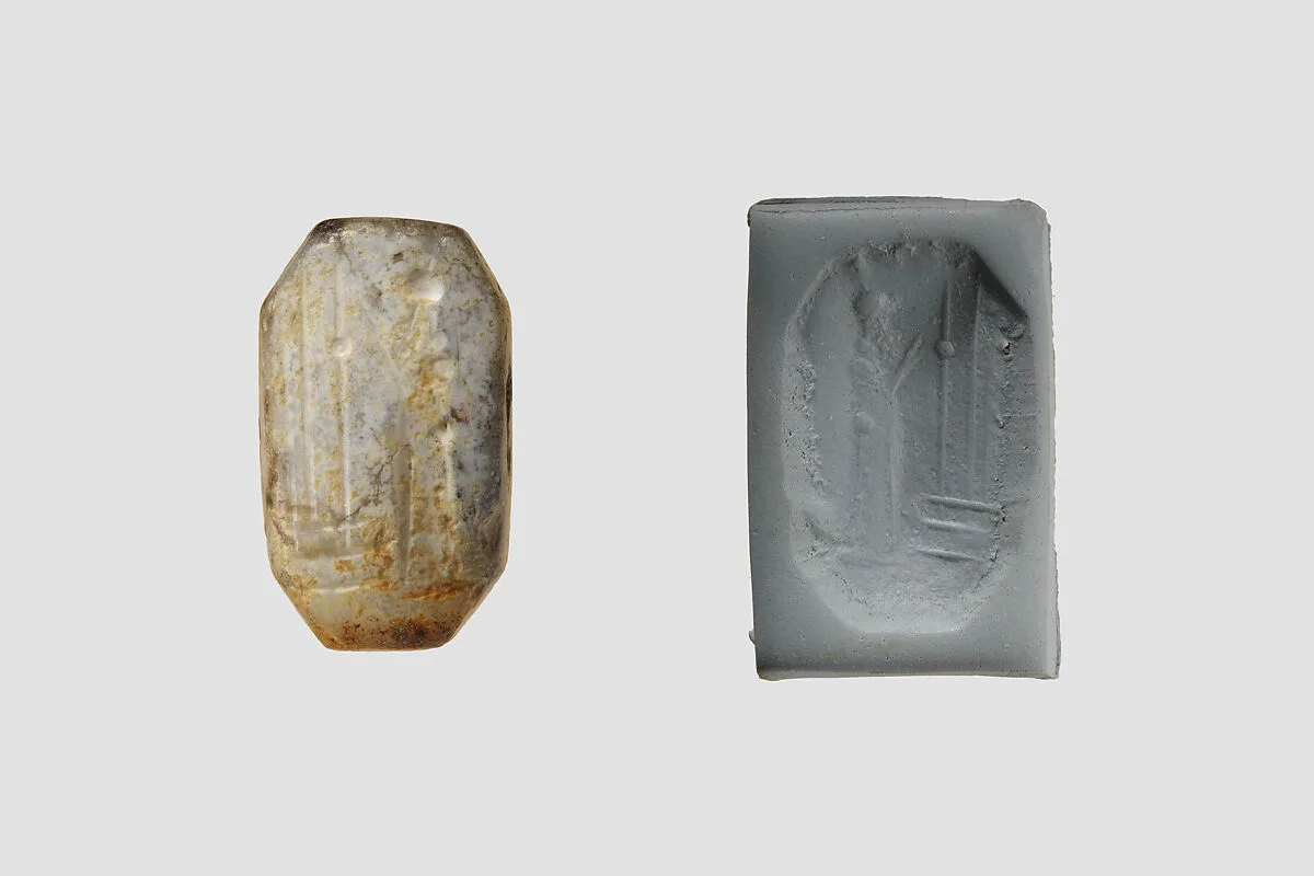 Stamp seal (octagonal pyramid) with cultic scene — Unknown