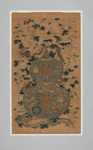 清中期  緙絲大吉葫蘆挂屏|Panel with gourds on vines
