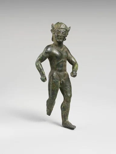 Bronze statuette of a striding warrior
