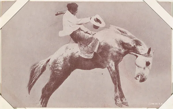 Cowboy with hat in hand riding horse from Indians and Western Historical Scenes series (W417) — Unknown
