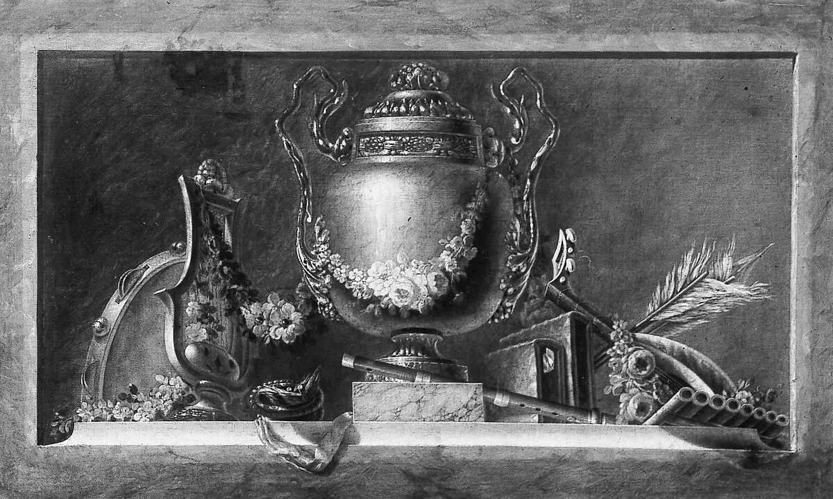 Still life with musical instruments (one of a pair) — French Painter