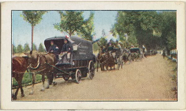 Card No. 97, Ambulance Train Off to the Firing Line, from the World War I Scenes series (T121) issued by Sweet Caporal Cigarettes — Underwood & Underwood|American Tobacco Company
