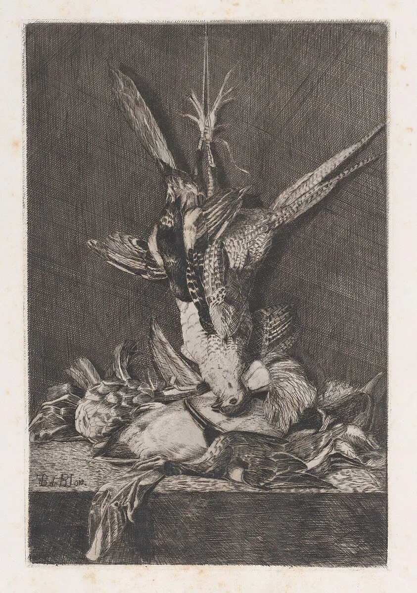Hunting trophy with game birds and artichoke, from "L'Artiste" — Charles- Alphonse Deblois