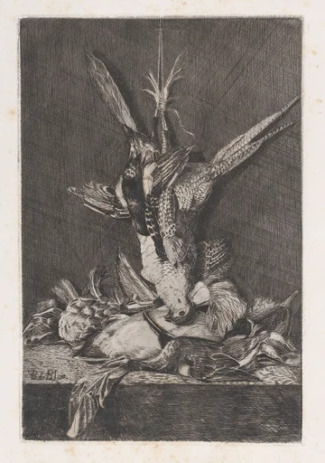 Hunting trophy with game birds and artichoke, from "L'Artiste"