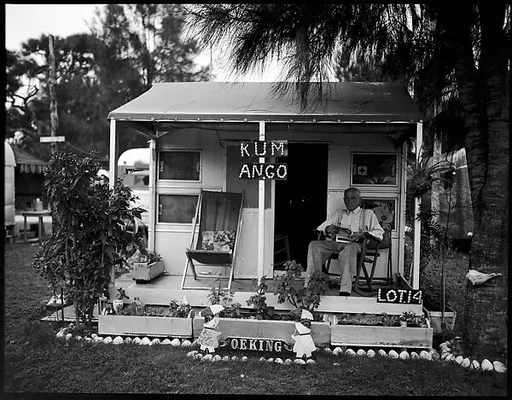 [Man on Porch in Municipal Trailer Camp, Sarasota, Florida]