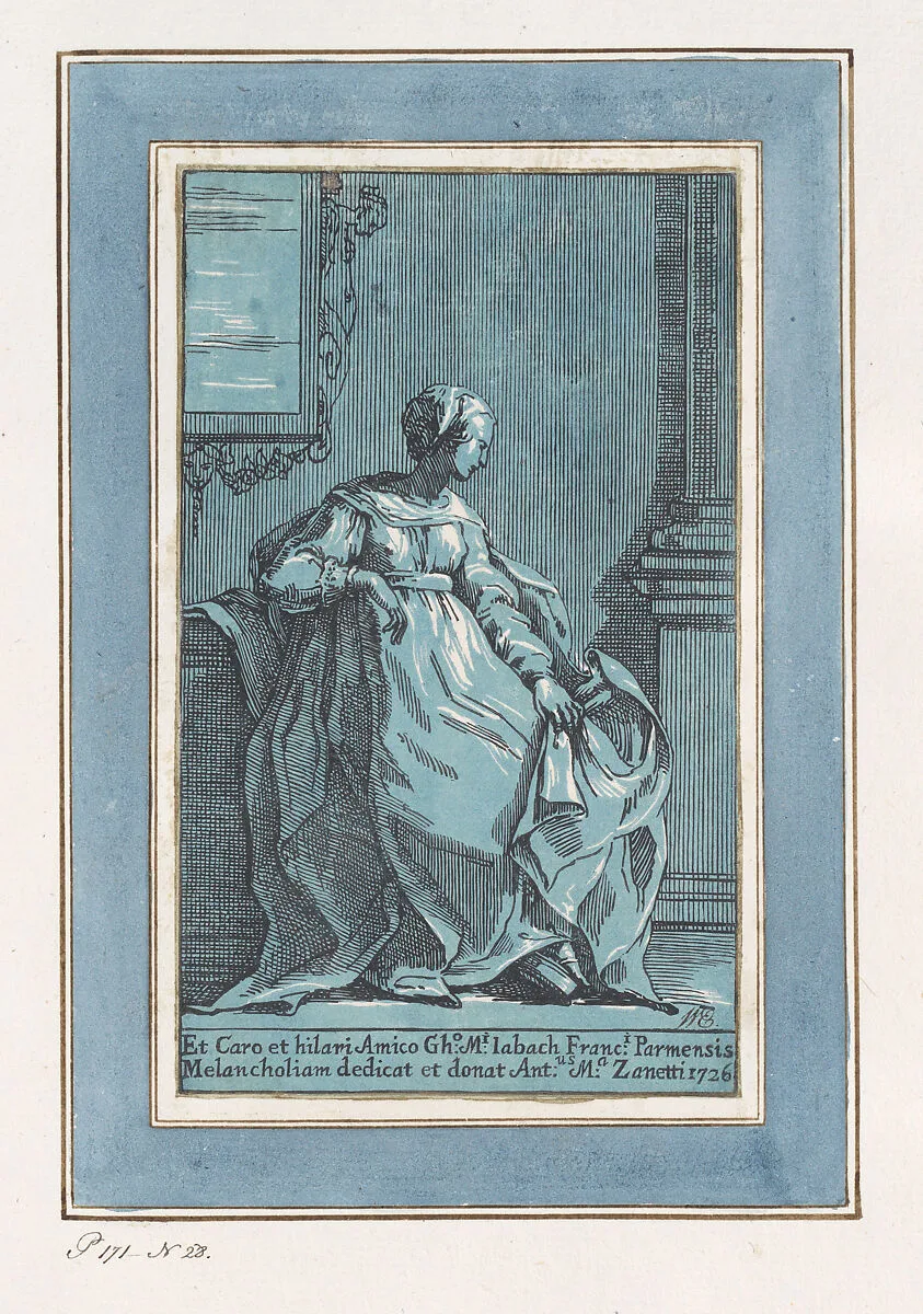 Woman Seated in Room (Melancholy) — Parmigianino (Girolamo Francesco Maria Mazzola)|Anton Maria Zanetti the Elder