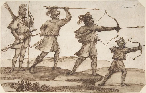 Three Archers and a Figure with a Spear
