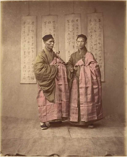 [Two Chinese Men in Matching Traditional Dress]