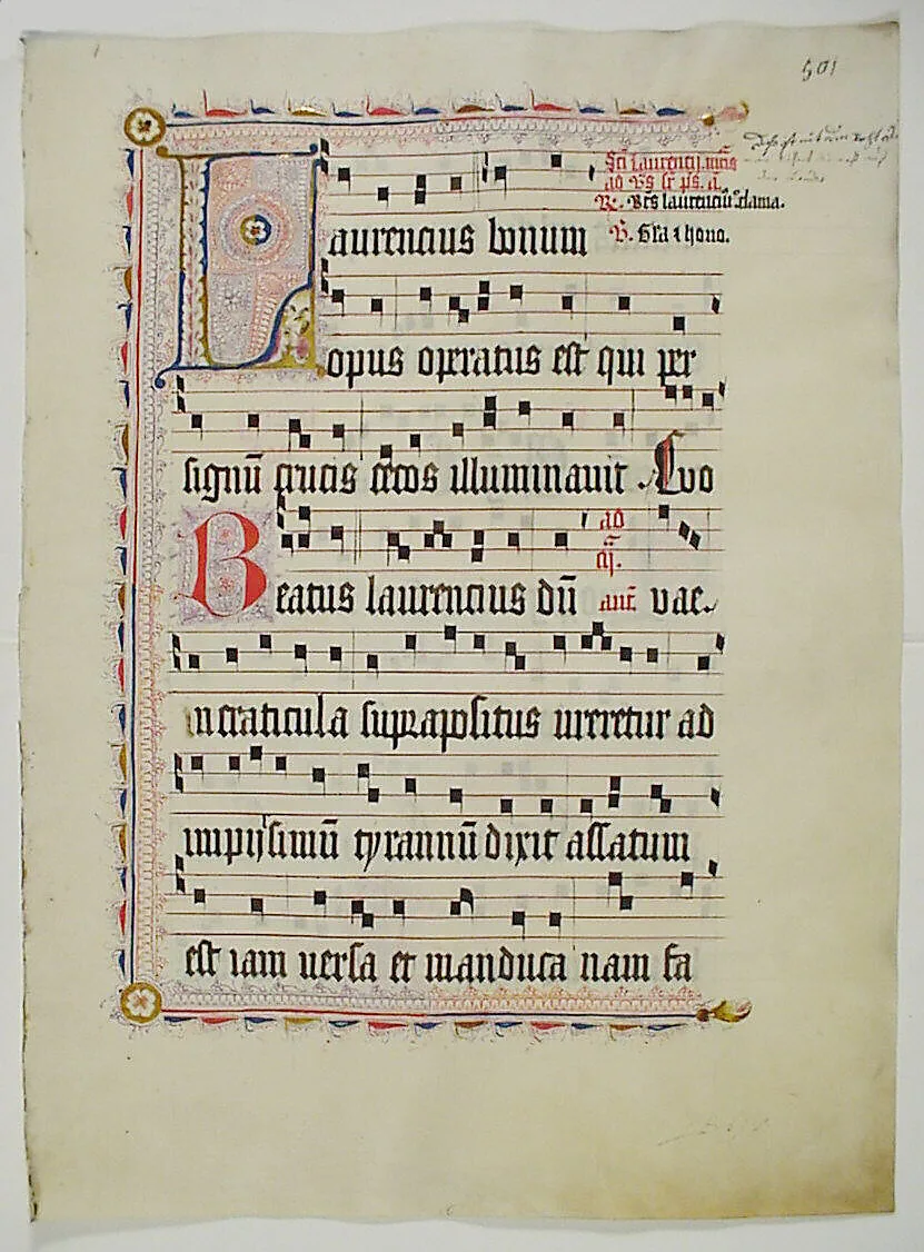 Manuscript Leaf with Initial L, from an Antiphonary — Unknown
