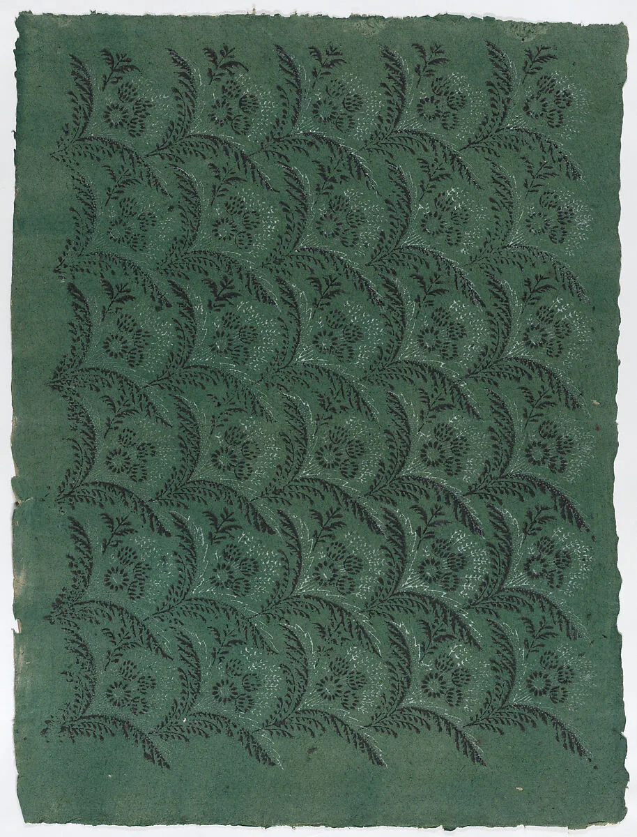 Sheet with overall pattern of leaves and flowers — Anonymous