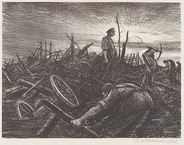 After a German Retreat: Labour Battalion Making a Road through a Captured Village — Christopher Richard Wynne Nevinson
