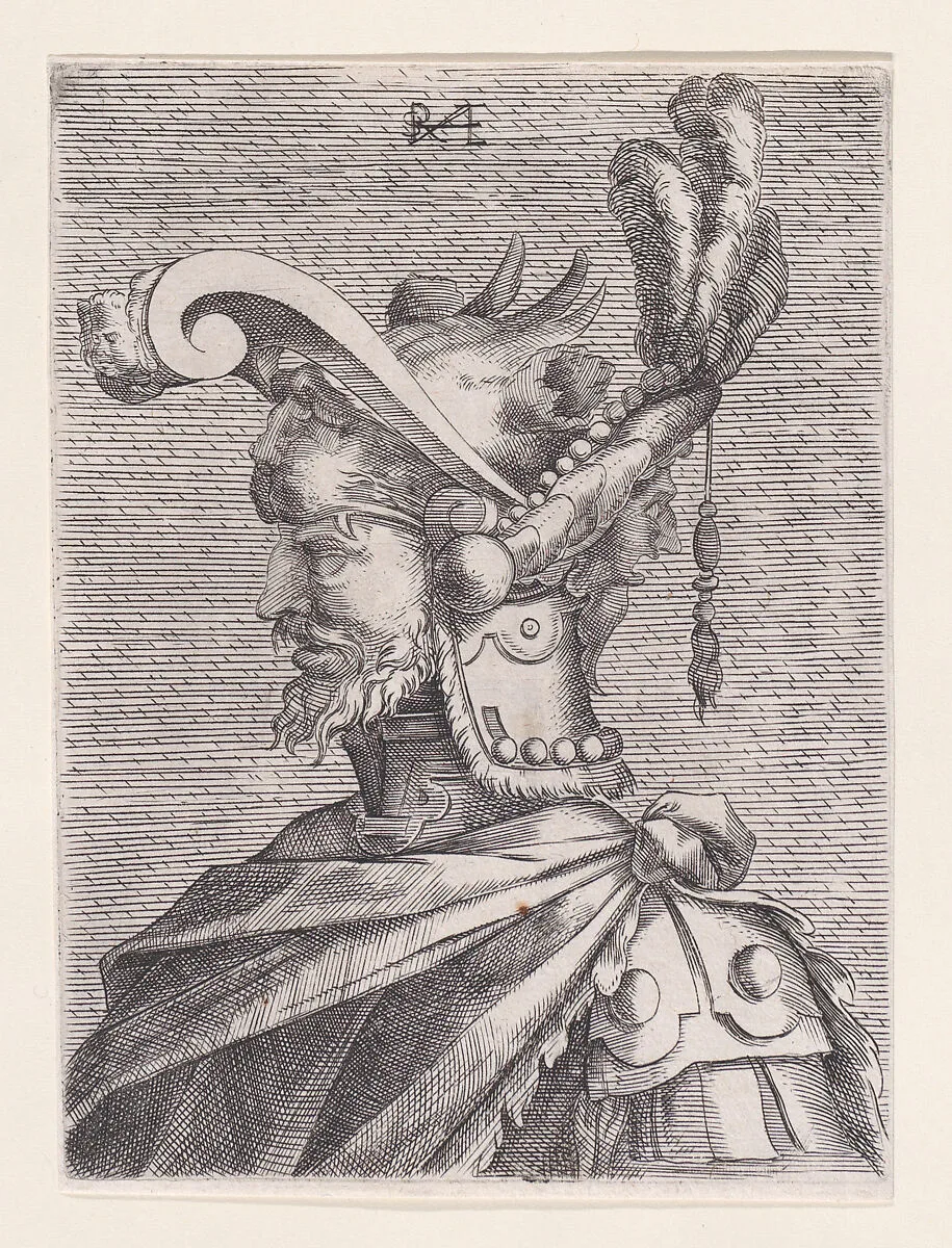 Bust of a Man in Fantastic Headgear — René Boyvin|Rosso Fiorentino