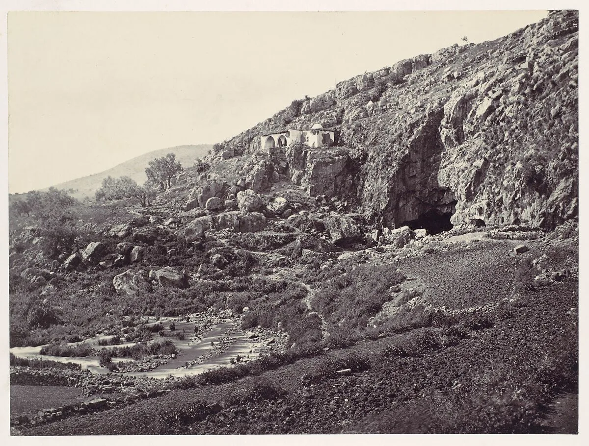 Principal Source of the Jordan, Flowing From a Cave Near Banias, Near the Site of the Northern City of Dan, the Frontier Town of Israel — Francis Frith