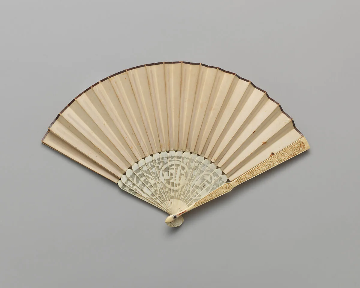 Folding Fan with Blank Leaf, and Carved Ivory Sticks — Unknown