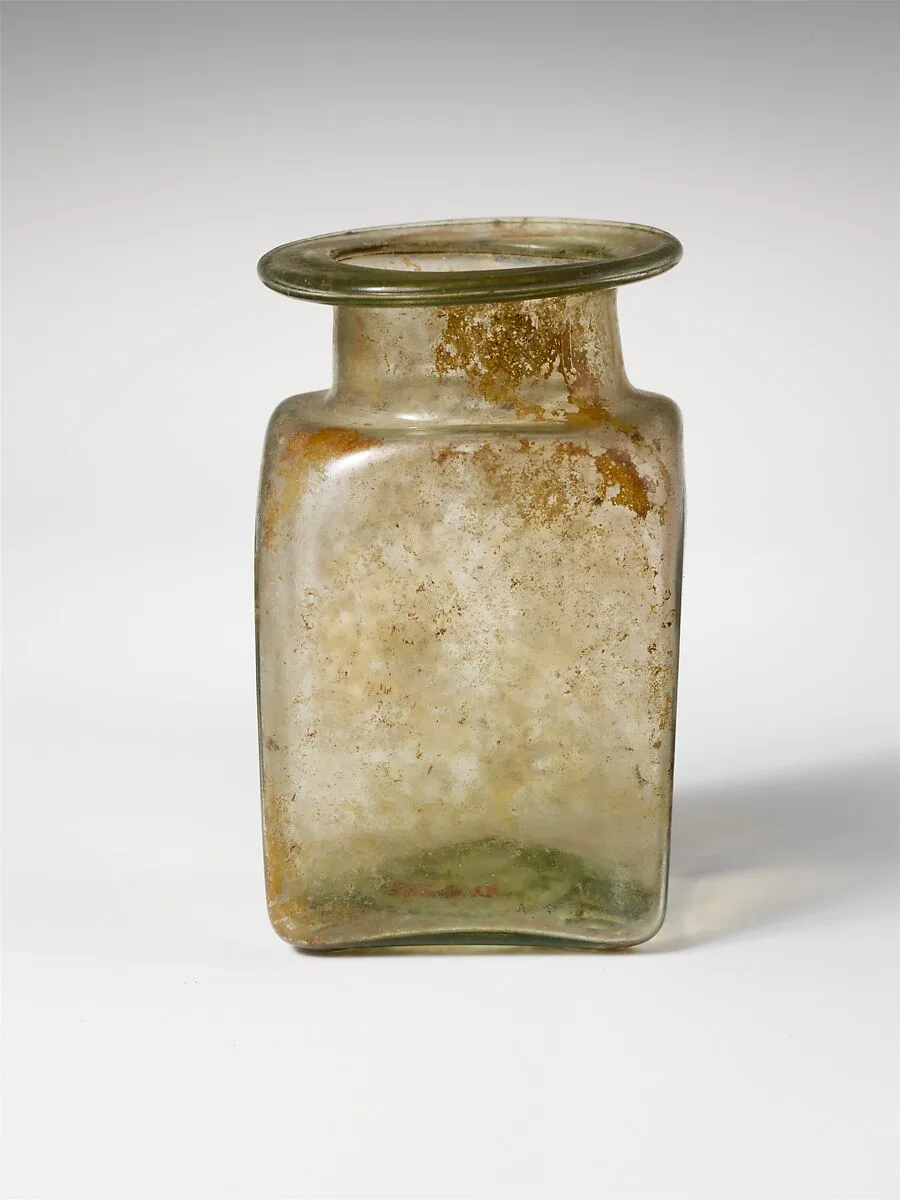 Glass square jar — Unknown