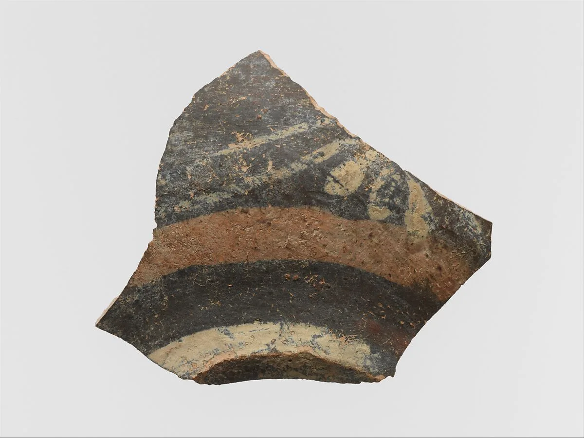 Terracotta vase fragment with floral decoration and bands — Unknown