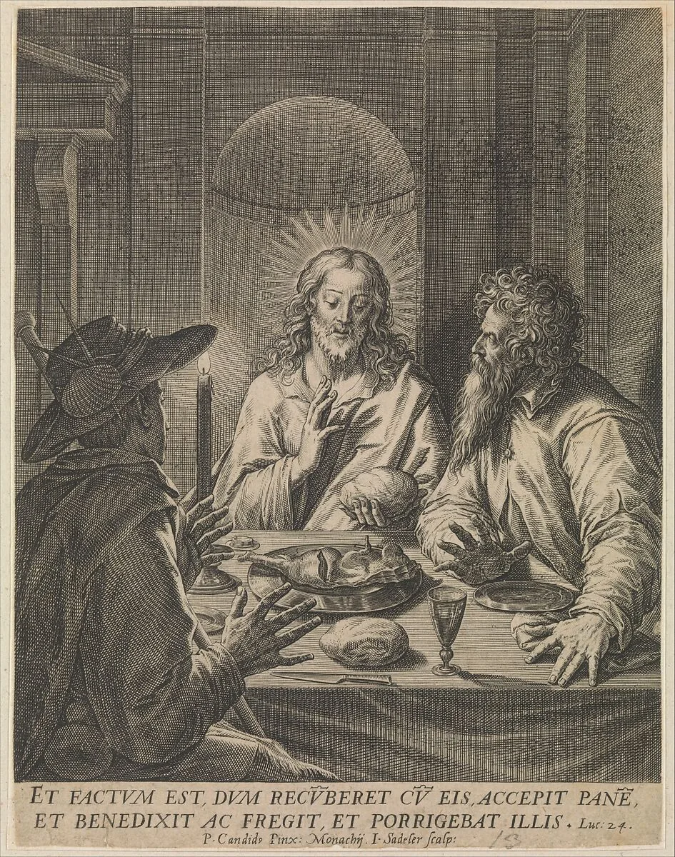 Christ in Emmaus — Johann Sadeler I|Peter Candid (Pieter de Witte, Pietro Candido)