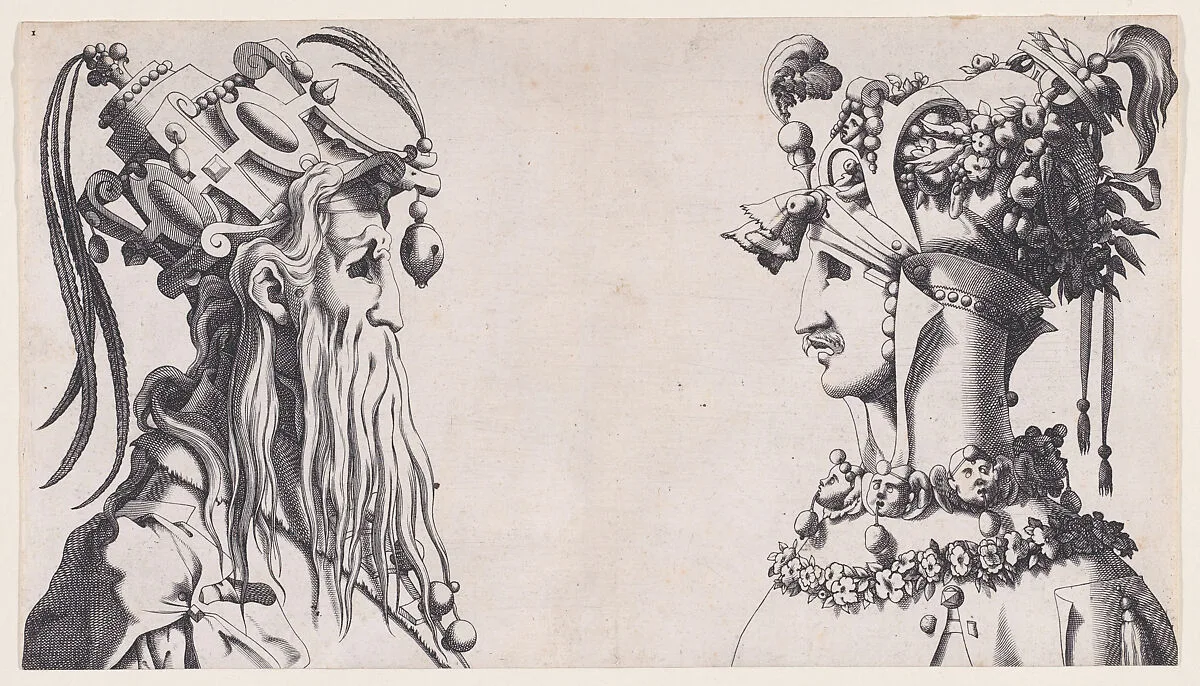 Fantastical Masked Masculine Heads — René Boyvin|Rosso Fiorentino