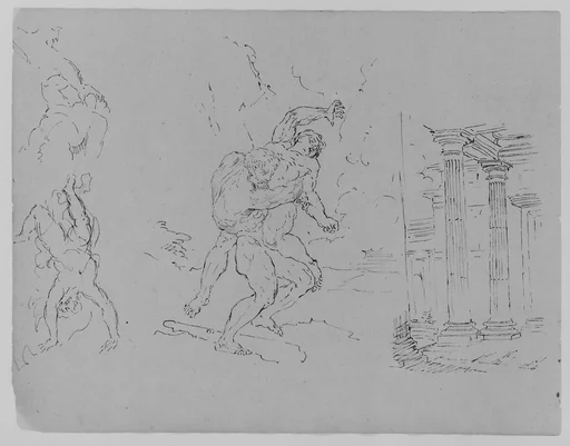 Hercules and Antoneus; Fall of Phaetor (Icarus?); Classical Architecture; Sacrifice of Isaac [?] (after Rembrandt?) (from Sketchbook)