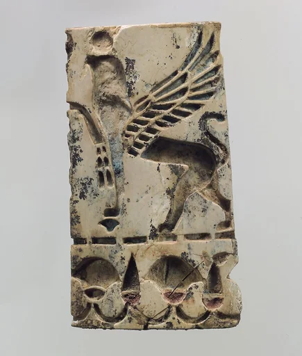 Champlevé furniture or cosmetic box plaque with a griffin and a floral frieze