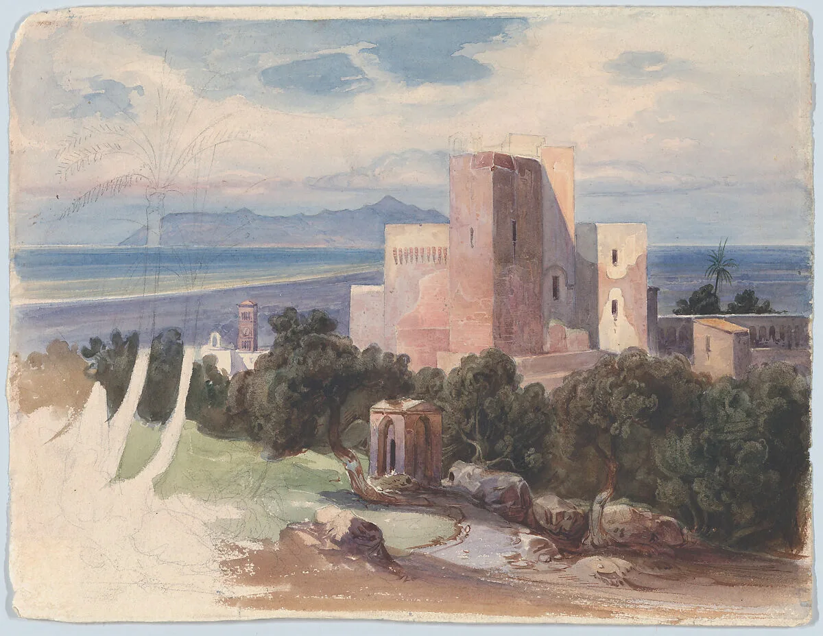 View on Terracina with Mount Circeo (recto); View of the Roman Campagna with an Aquaduct (verso) — Carl von Blaas