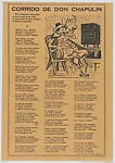 Ballad (corrido) relating to Mr. Grasshopper (a corrupt middleman) concerning peasant suffering under landowners, he is seated in a chair smoking a cigar — Taller de Gráfica Popular|Leopoldo Méndez