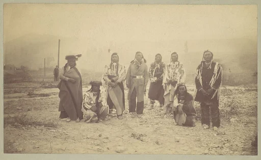 [Group of Native American Men, Telegraph Poles in Background]