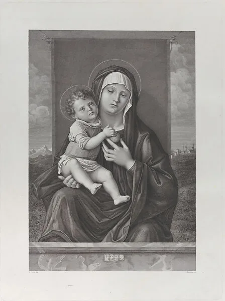The Virgin and Child seated before a curtain — Luigi Boscolo|Giovanni Bellini