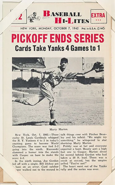 Pickoff Ends Series #12 from Nu-Card Baseball Hi-Lites series (W460) — Nu-Card, Inc.