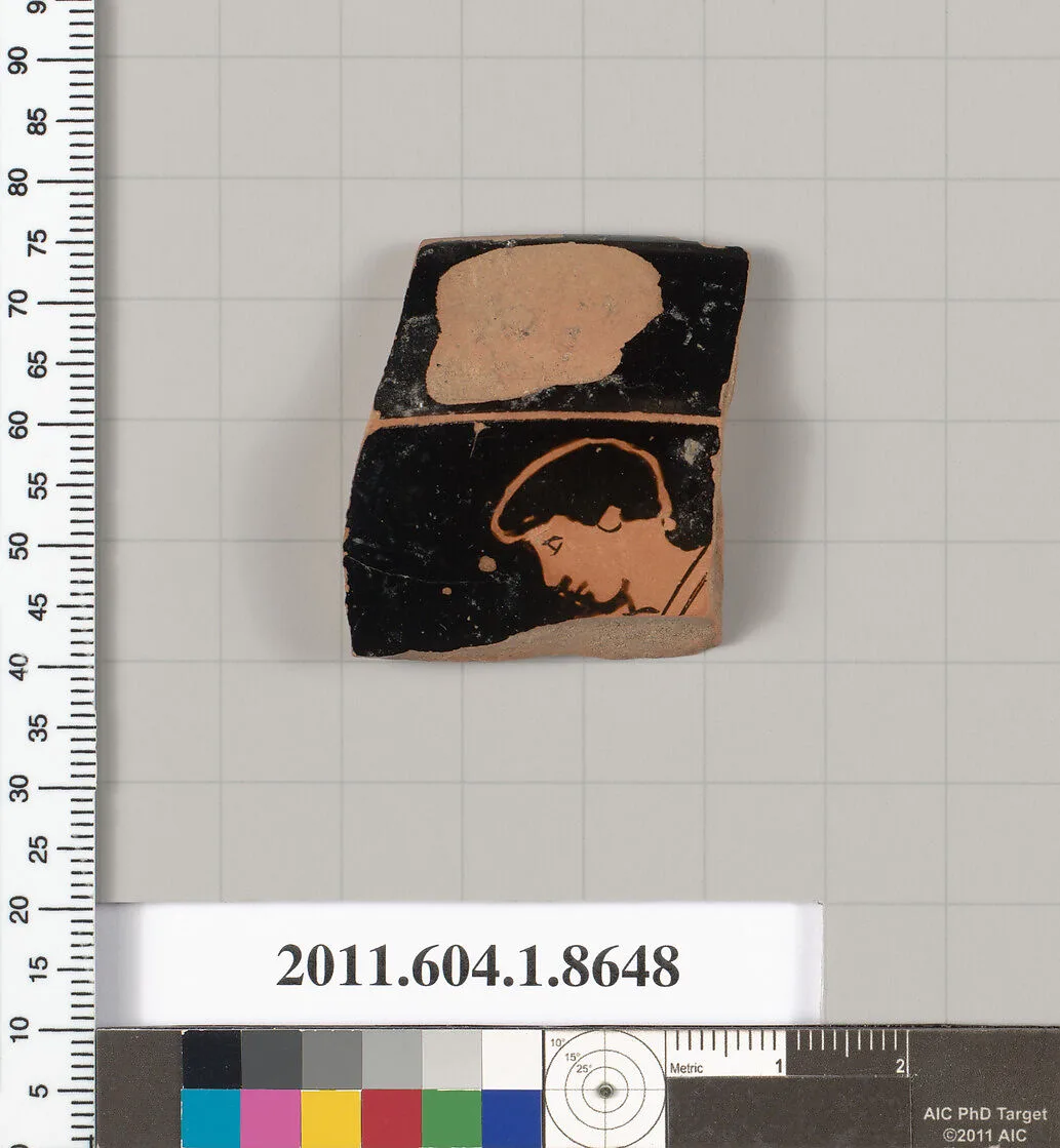 Terracotta rim fragment of a stemless? kylix (drinking cup) — Unknown