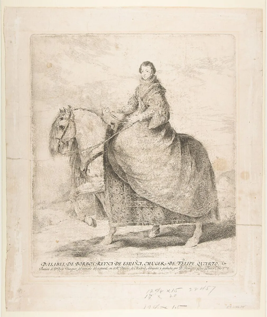Isabel of Bourbon, Queen of Spain on horseback, after Veláquez — Goya (Francisco de Goya y Lucientes)