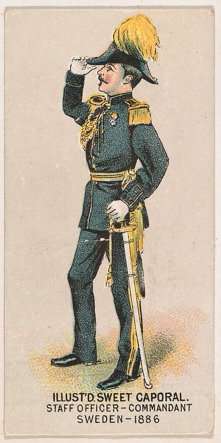 Staff Officer, Commandant, Sweden, 1886, from the Military Series (N224) issued by Kinney Tobacco Company to promote Sweet Caporal Cigarettes — Kinney Brothers Tobacco Company