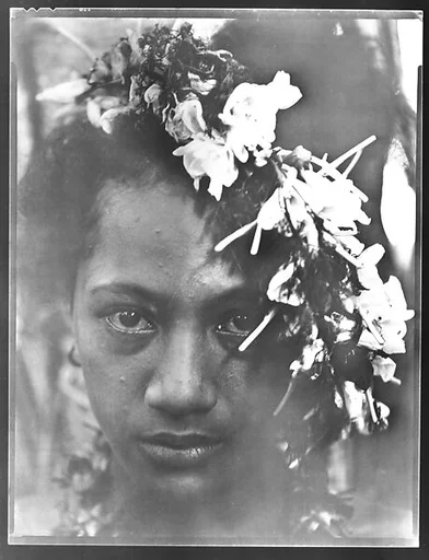 [South Seas: Woman with Flower Garland in Hair]