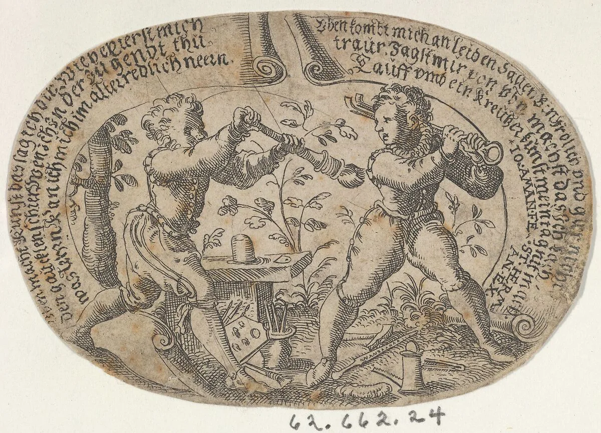 The Young Painter and Young Goldsmith, from The Duels of the Workmen — Jost Amman