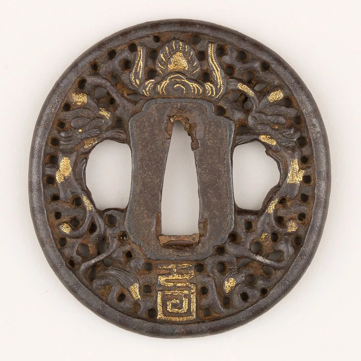 Sword Guard (<i>Tsuba</i>) Depicting Two Dragons Chasing a Gem (玉追い双龍図南蛮鐔) — Unknown