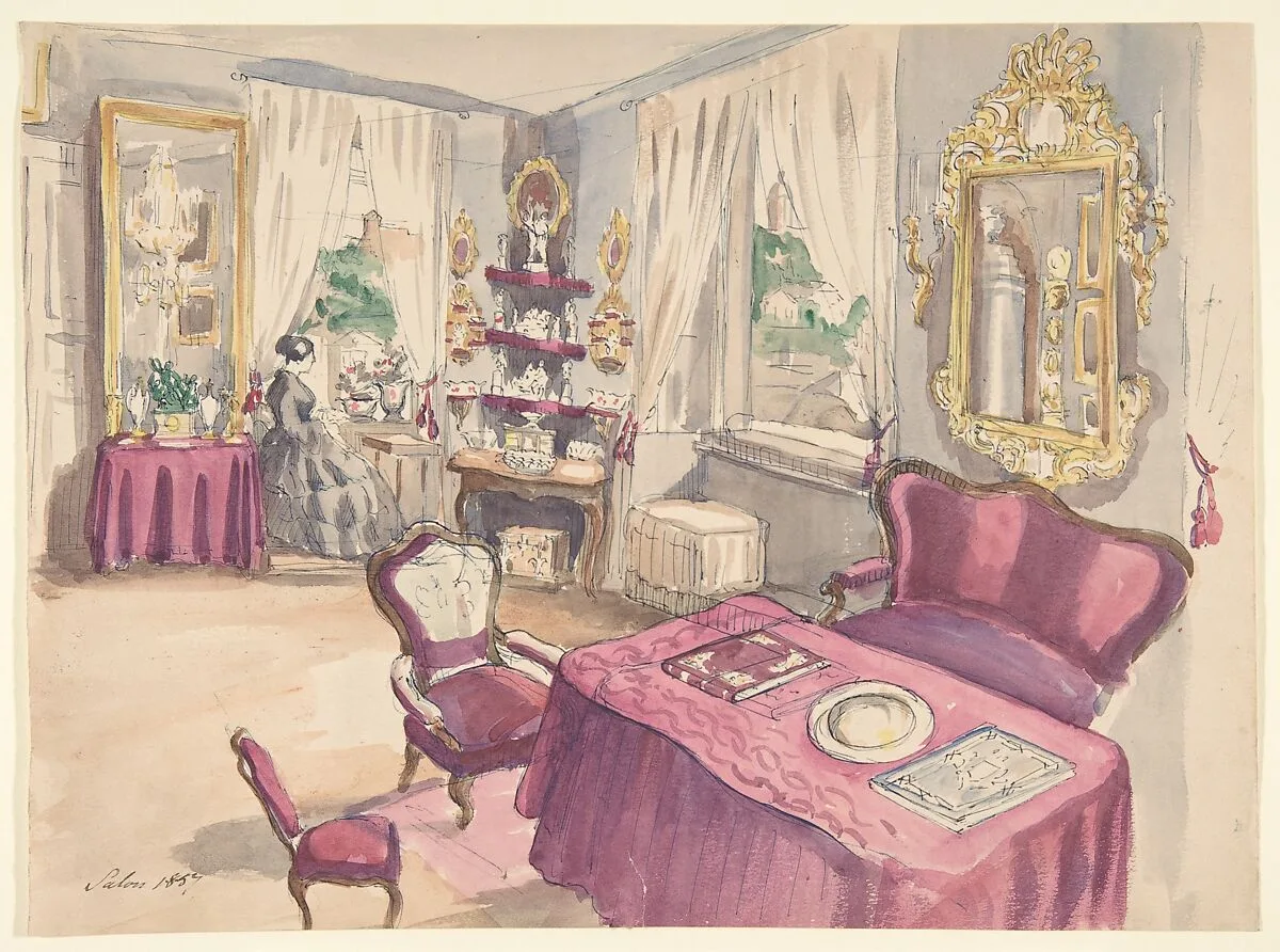 Drawing of an Interior: Salon — Anonymous, French, 19th century