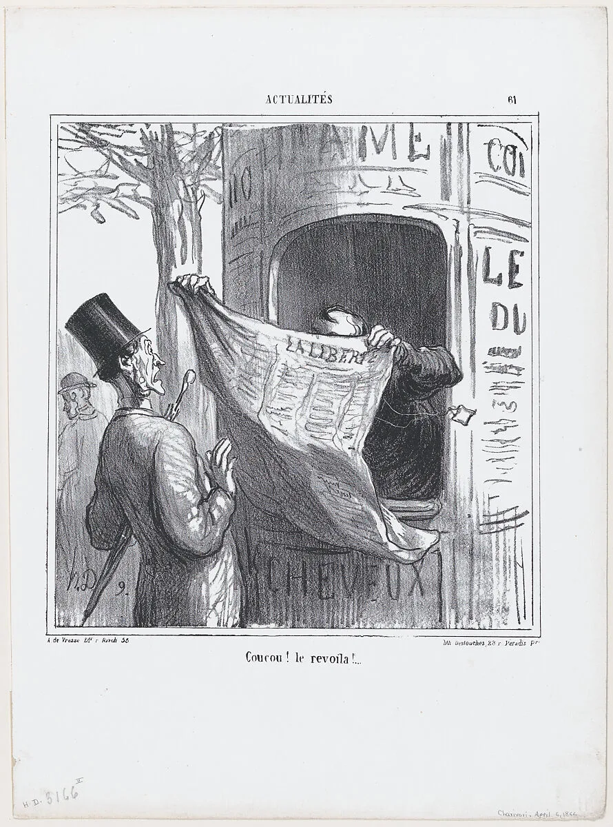Yoohoo! here it is again!, from 'News of the day,' published in "Le Charivari" — Honoré Daumier|Destouches|Arnaud de Vresse