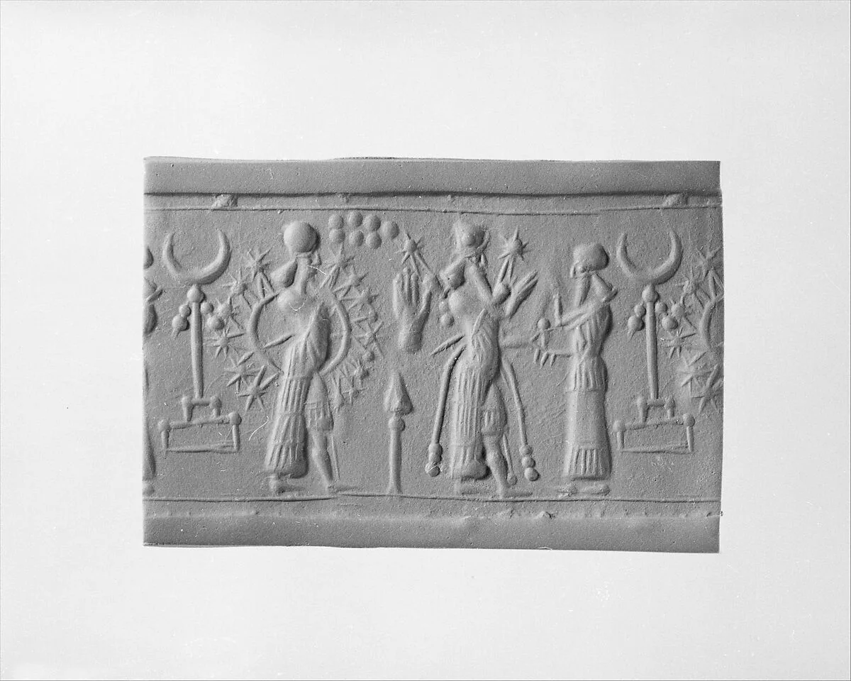 Stamp-cylinder seal with cultic scene — Unknown