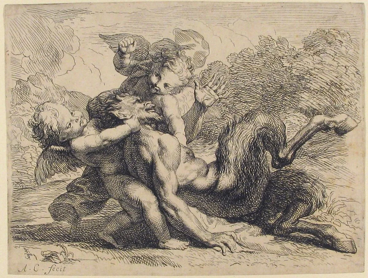 Two Cupids Wrestling Pan (Pan Vancu par les Amours) — Antoine Coypel
