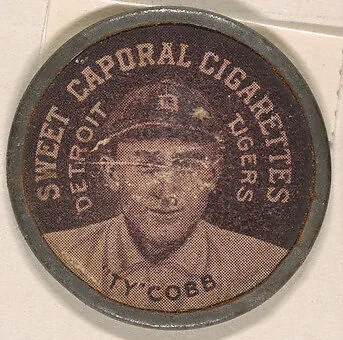 Ty Cobb, Detroit Tigers (black), from the Domino Discs series (PX7), issued by Kinney Brothers — Kinney Brothers Tobacco Company