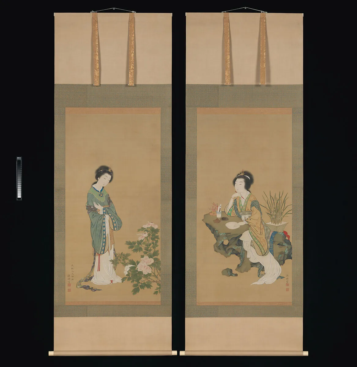 源琦筆 燕姞・楊貴妃図|Yanji with Orchids and Yang Guifei with Peonies — Genki (Komai Ki)