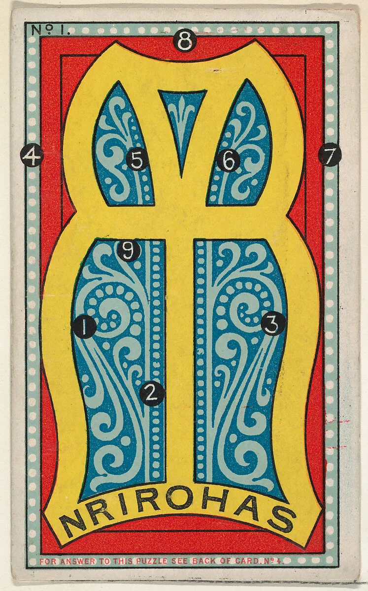 Puzzle Card Number 1, from the Jokes series (N118) issued by Duke Sons & Co. to promote Honest Long Cut Tobacco — Armstrong & Co.|W. Duke, Sons & Co.