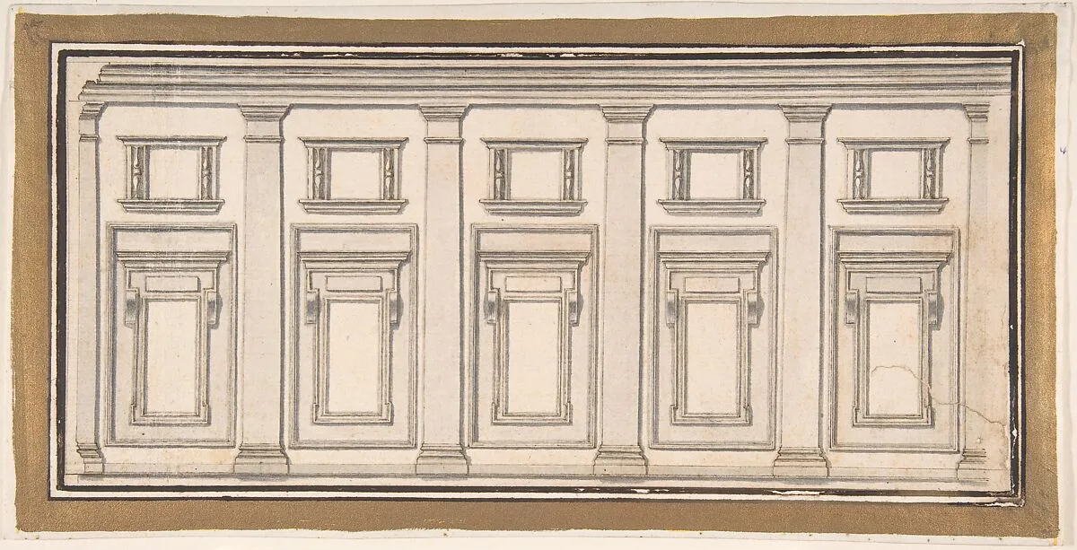 Design for a Wall Elevation with Five Bays in the Doric Order — Anonymous, Italian, 17th century