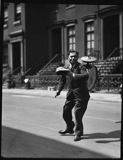 [One-Man Band Street Musician, Possibly Bethune Street, New York City]