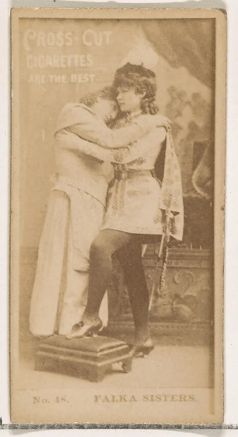Card Number 48, Falka Sisters, from the Actors and Actresses series (N145-2) issued by Duke Sons & Co. to promote Cross Cut Cigarettes — W. Duke, Sons & Co.