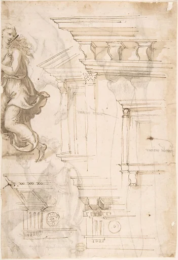 Architectural Sketches and a Figure (recto); Figure and Anatomical Sketches (verso)