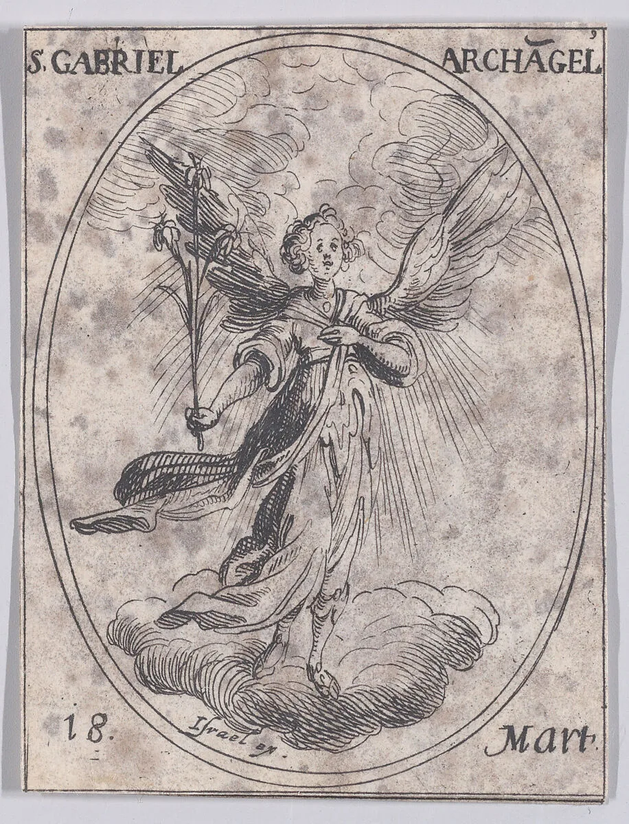 S. Gabriel, archange (St. Gabriel, Archangel), March 18th, from "Les Images De Tous Les Saincts et Saintes de L'Année" (Images of All of the Saints and Religious Events of the Year) — Jacques Callot|Israël Henriet